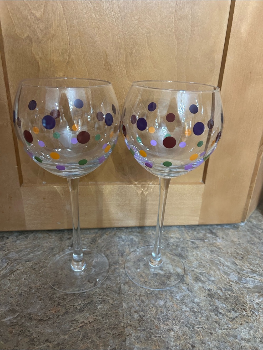 Pampered Chef Hand-Painted Polka Dot Wine Glasses - Colorful Dots